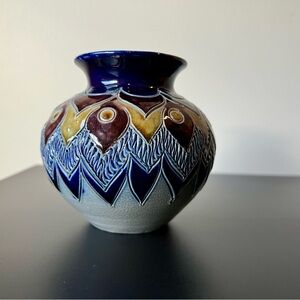 French Salt Glaze Betschdorf Stoneware Vase Alsace 4” Signed Fortuné Schmitter
